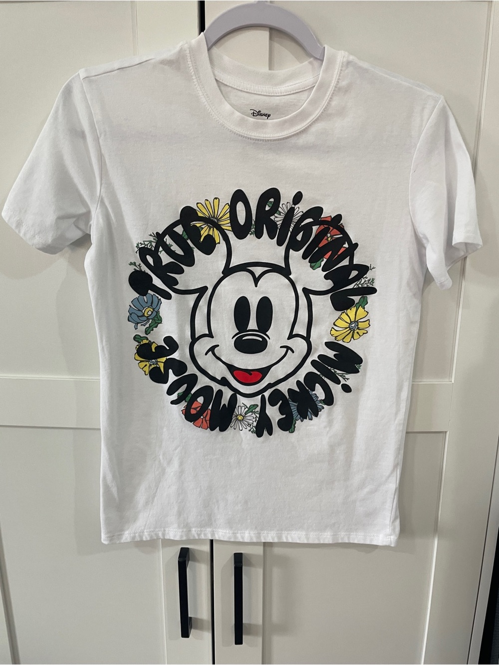 Disney White Mickey Mouse Floral Circle Graphic Tee XS